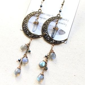 Mystic moon boho labradorite quartz earrings